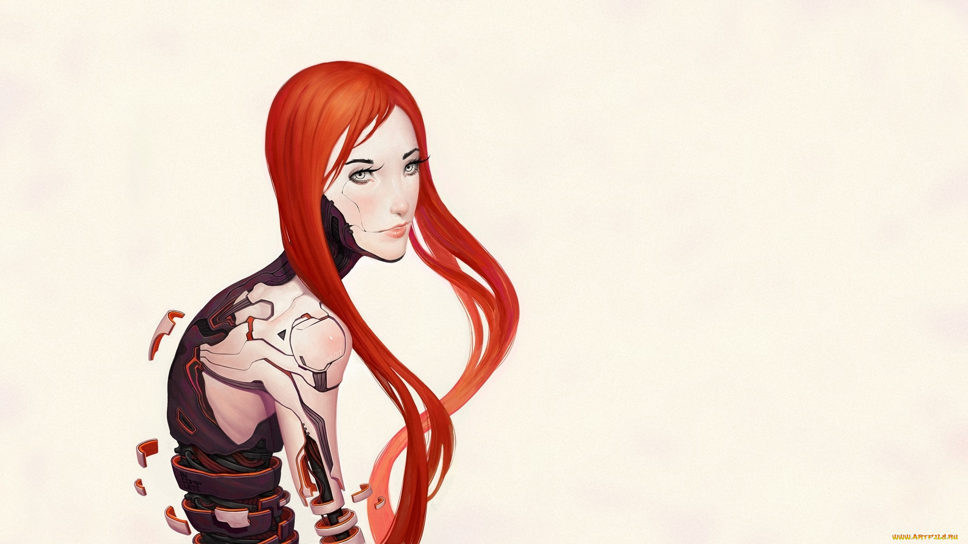 , ,  ,  , , assembling, , details, , cyborg, , , redhead, girl, , , cyberpunk, sci-fi, , , art, incomplete, by, adriandadich, , , gynoid, , android